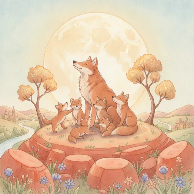 Wolf Moon Night story for kids illustration
