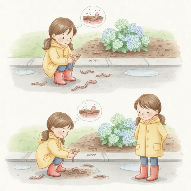 Wren and the Wiggly Worms story for kids illustration