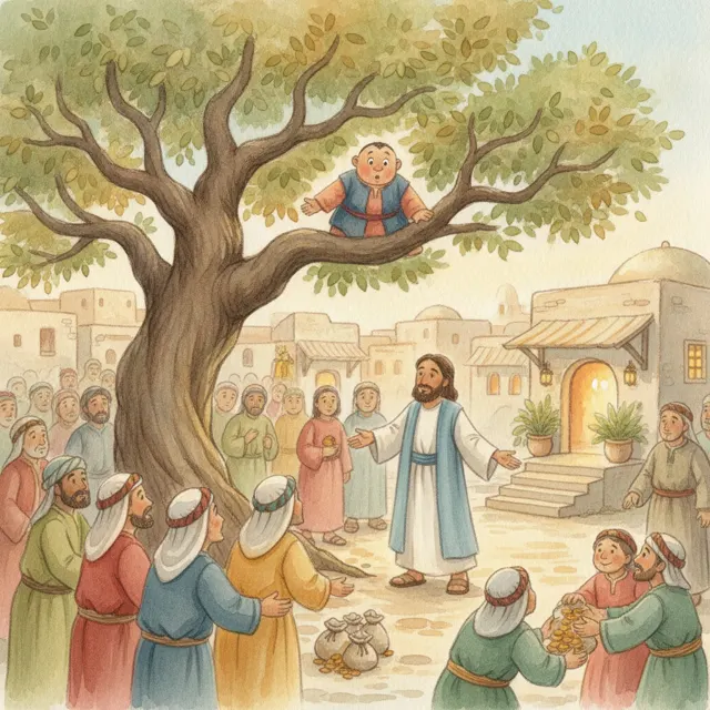 Zacchaeus Climbs a Tree story for kids illustration