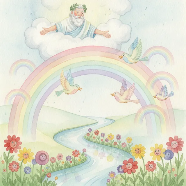 Zeus Shares the Rainbow story for kids illustration