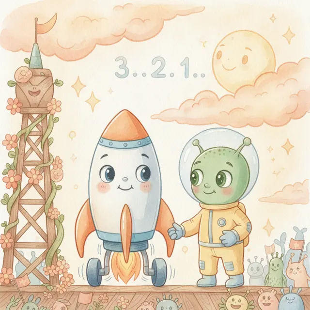 Ziggy the Rocket's First Launch story for kids illustration