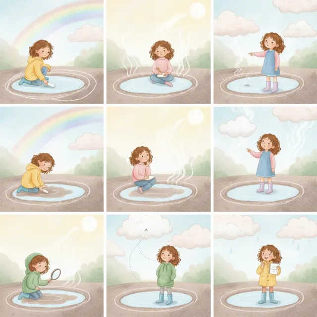 Zoe and the Vanishing Puddle story for kids illustration