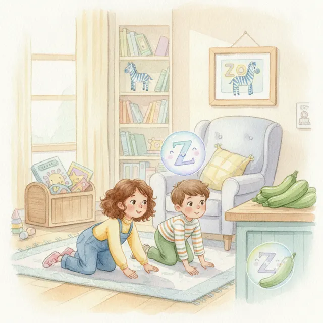 Zoe Finds the Lost Letter Z story for kids illustration