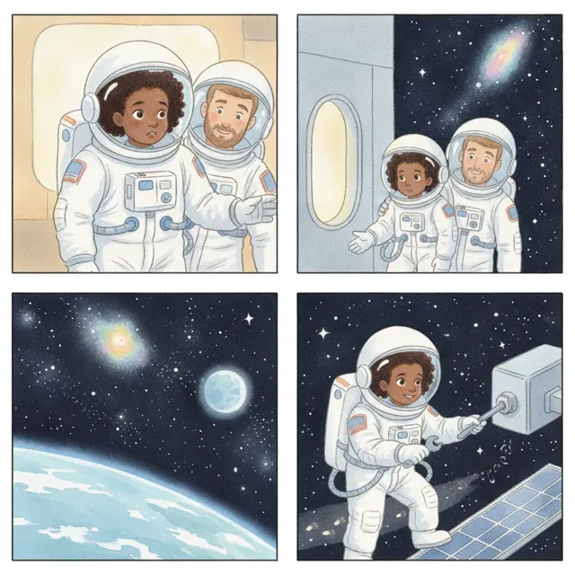 Zoe's First Space Walk story for kids illustration